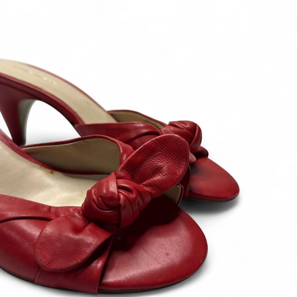Y2K Red Leather Bow Mules / kitten heels Nine West size 7.5 - Picture 3 of 8